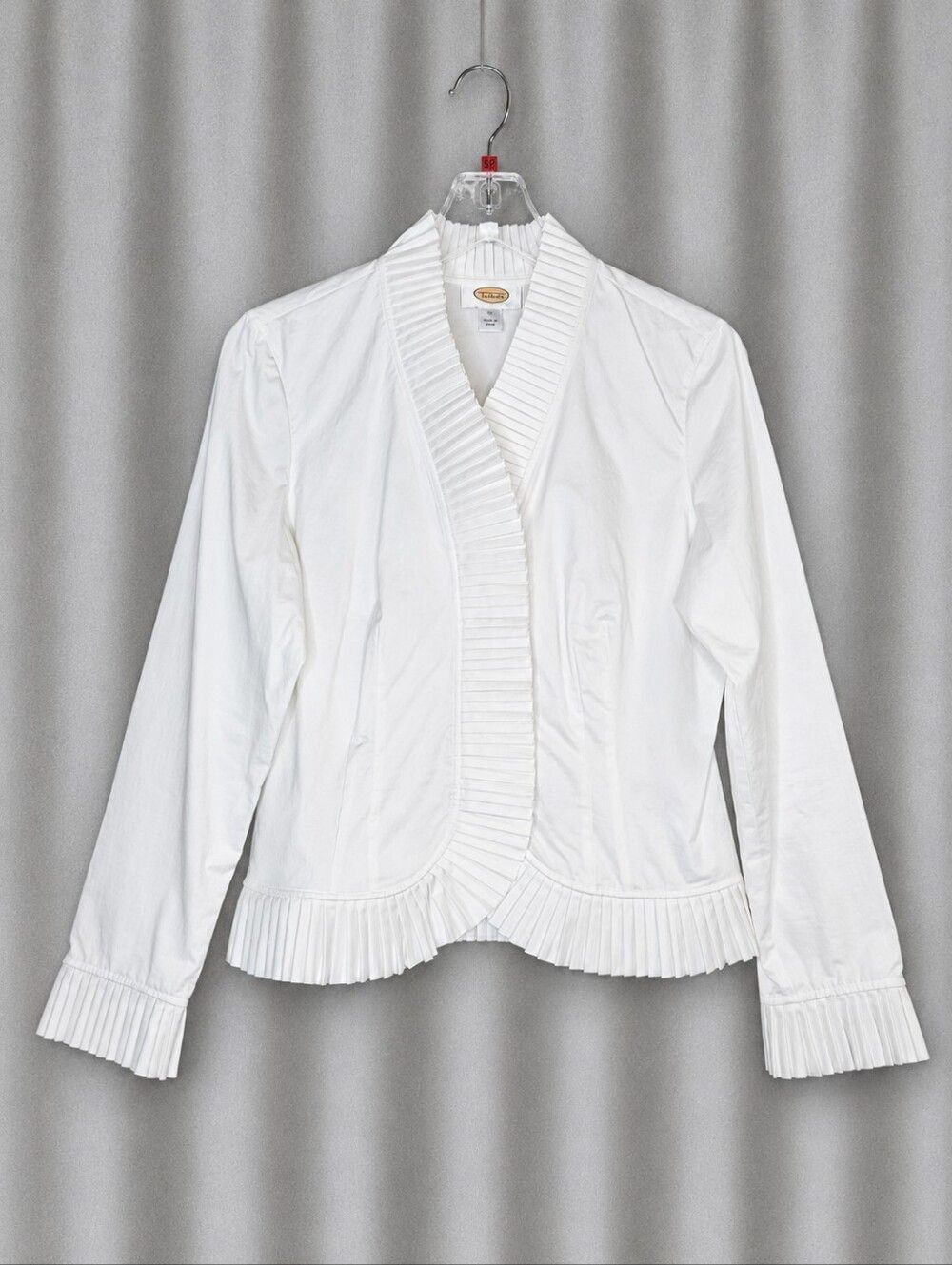 Talbots Vintage White Pleated Trim Cotton Poplin Architectural Statement Blouse